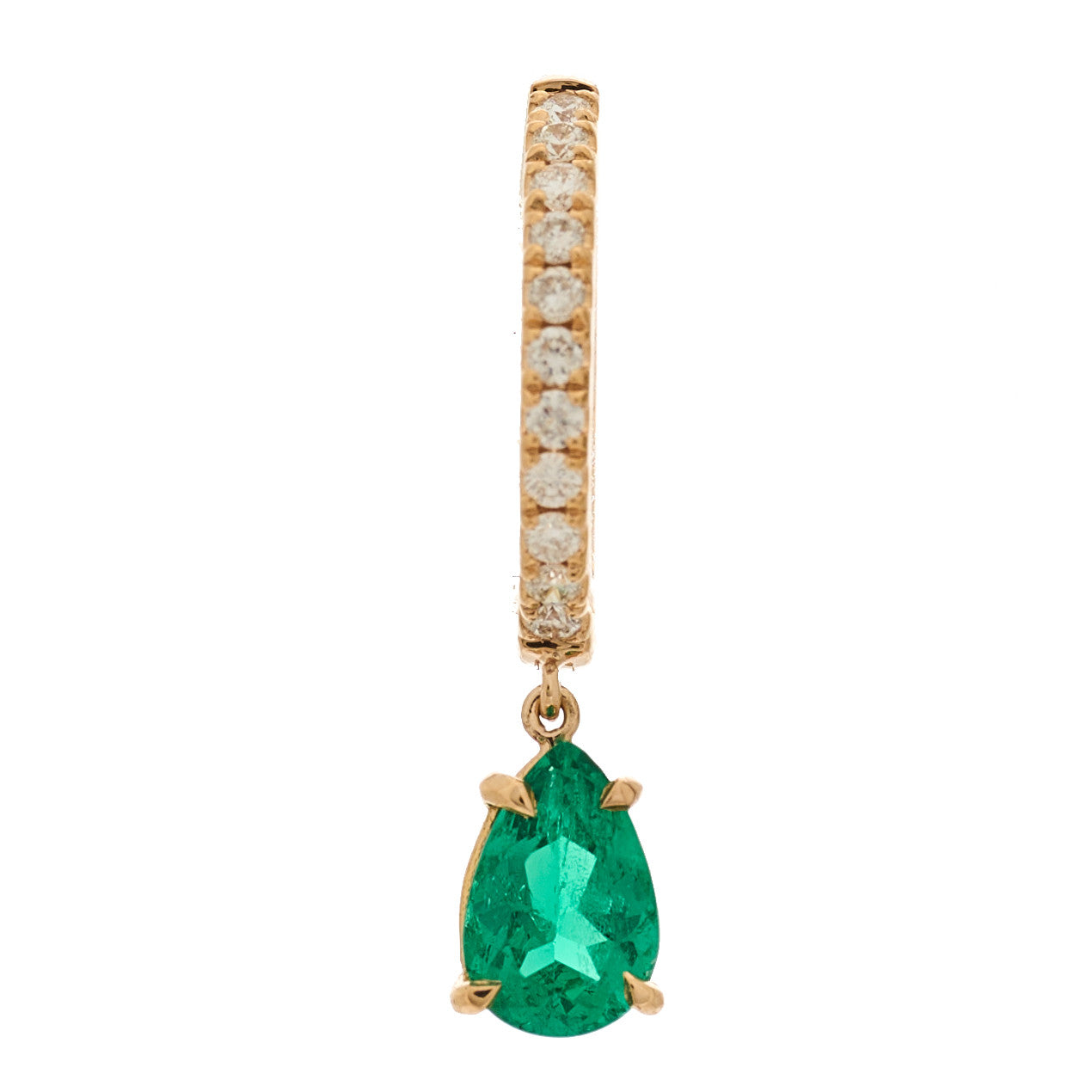 Anita Ko 18K Rose Gold Diamond Emerald Pear Drop Huggie Single Earring 1 of 4
