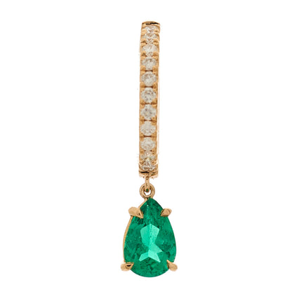 Anita Ko 18K Rose Gold Diamond Emerald Pear Drop Huggie Single Earring 1 of 4