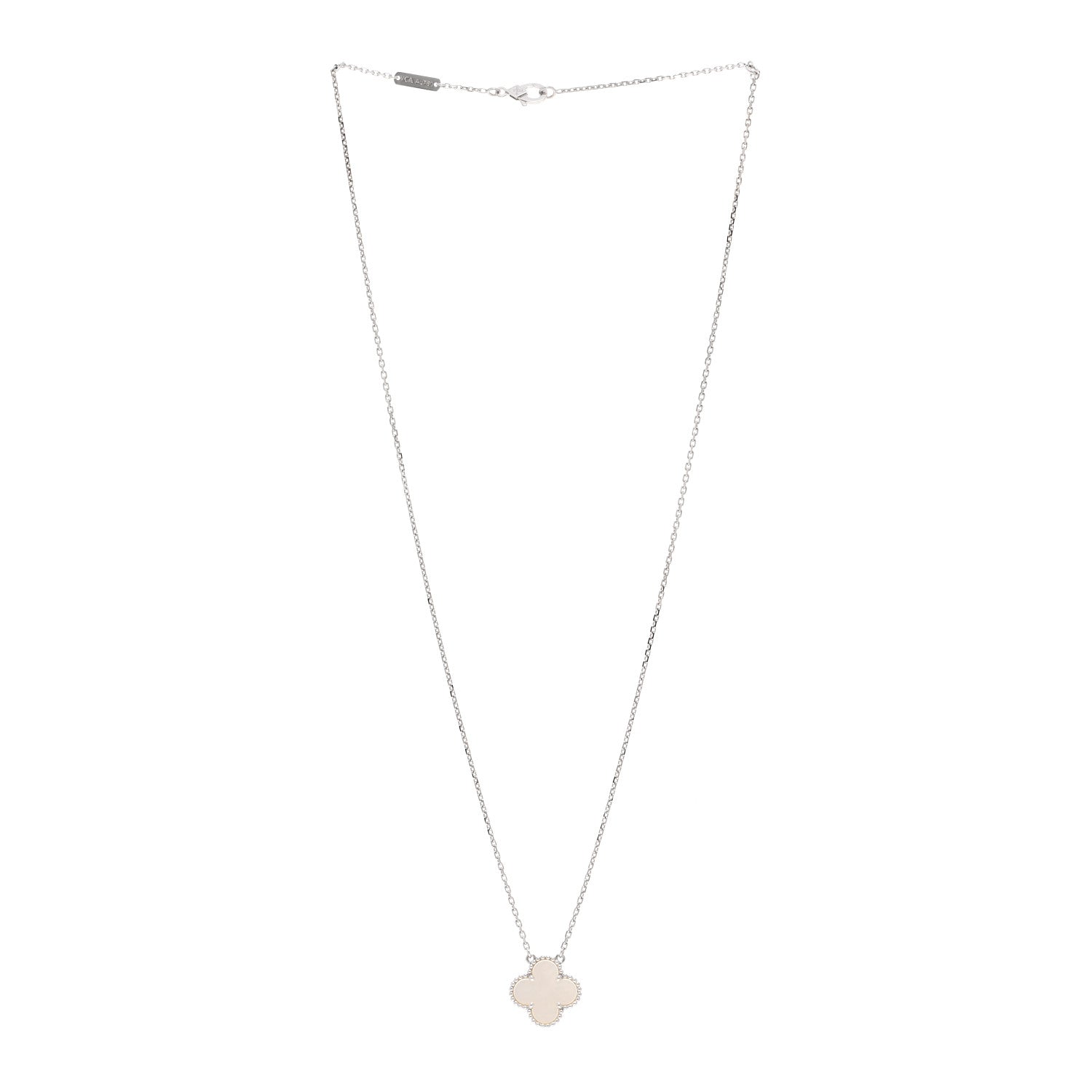 Van Cleef & Arpels 18K White Gold Mother Of Pearl Vintage Alhambra Pendant Necklace 3 of 6