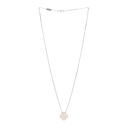 Van Cleef & Arpels 18K White Gold Mother Of Pearl Vintage Alhambra Pendant Necklace 3 of 6