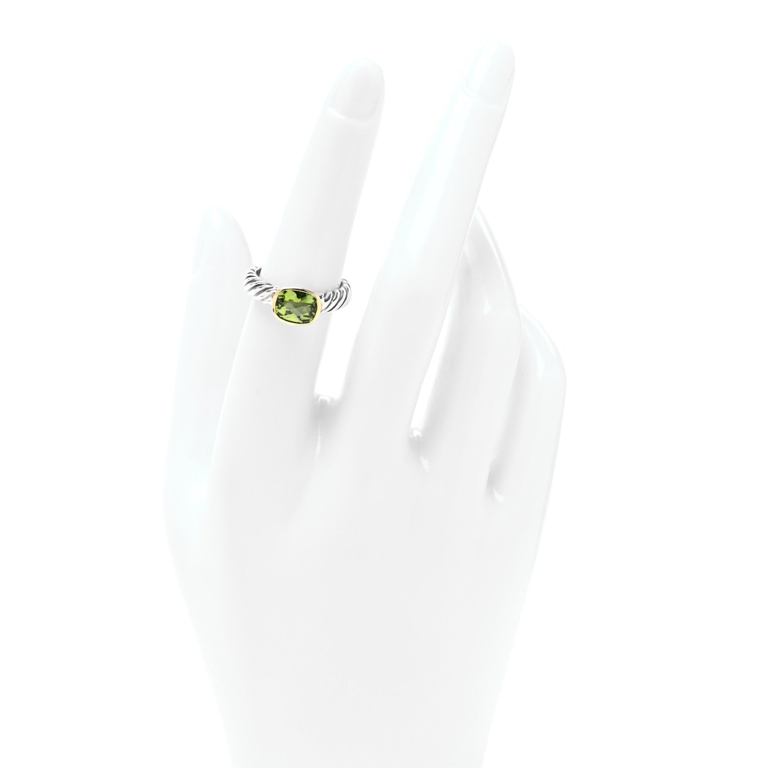 David Yurman Sterling Silver 18K Yellow Gold Peridot Noblesse Ring 51 5.75 2 of 4