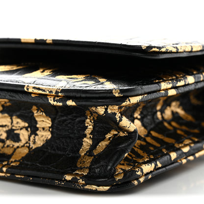 Chanel Calfskin Crocodile Embossed Graffiti 2.55 Cocodile Reissue Wallet On Chain WOC Black Gold 30 of 31