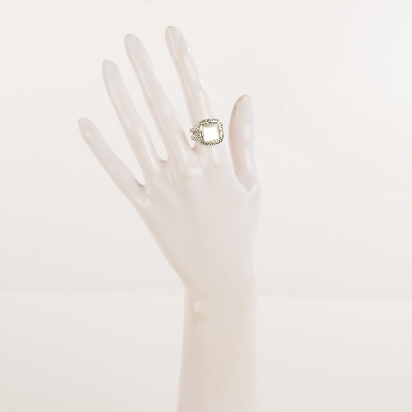Sterling Silver Diamond Mother of Pearl 11mm Albion Ring 52 6