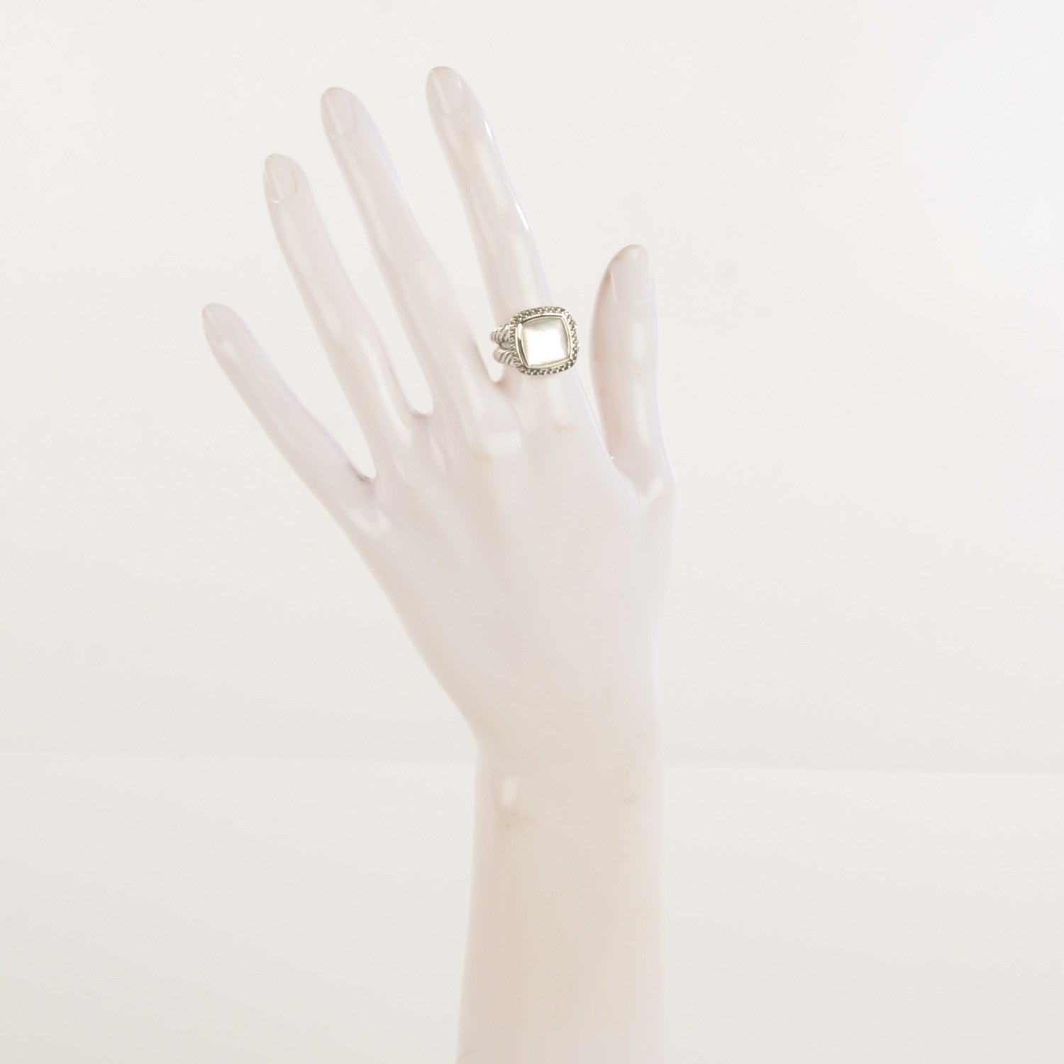 David Yurman Sterling Silver Diamond Mother of Pearl 11mm Albion Ring 52 6 2 of 5