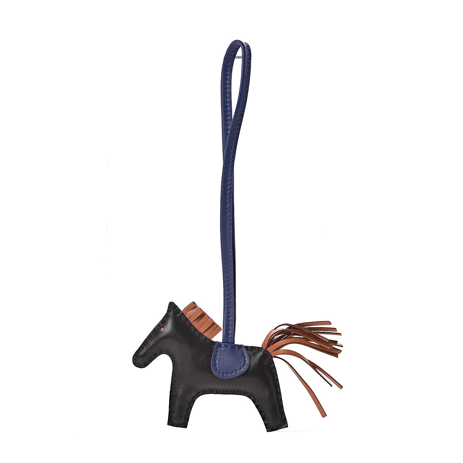 Hermes Milo Lambskin Grigri Rodeo Horse Bag Charm PM Black Bleu Saphir Gold 1 of 5