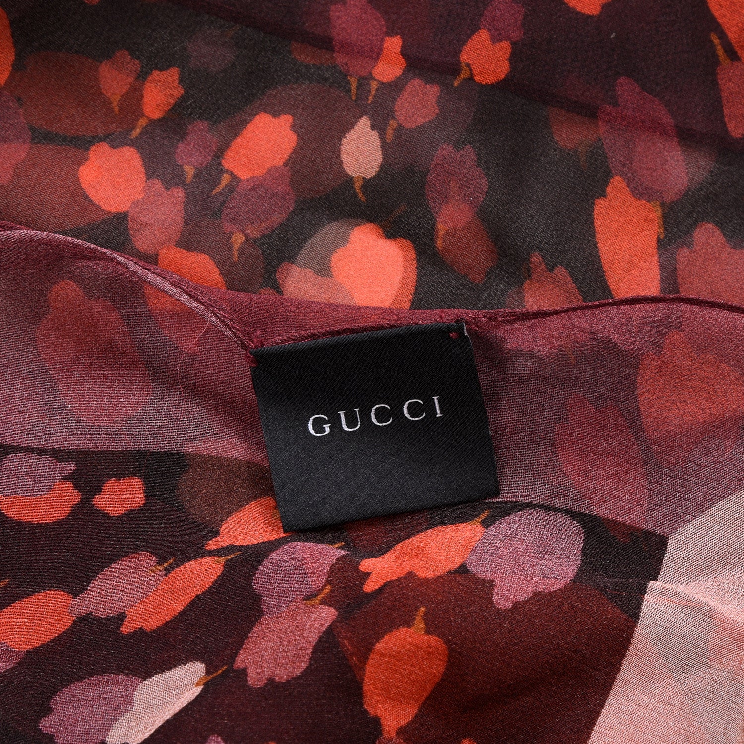 Gucci Silk Leaf Print Scarf Black Red 4 of 4