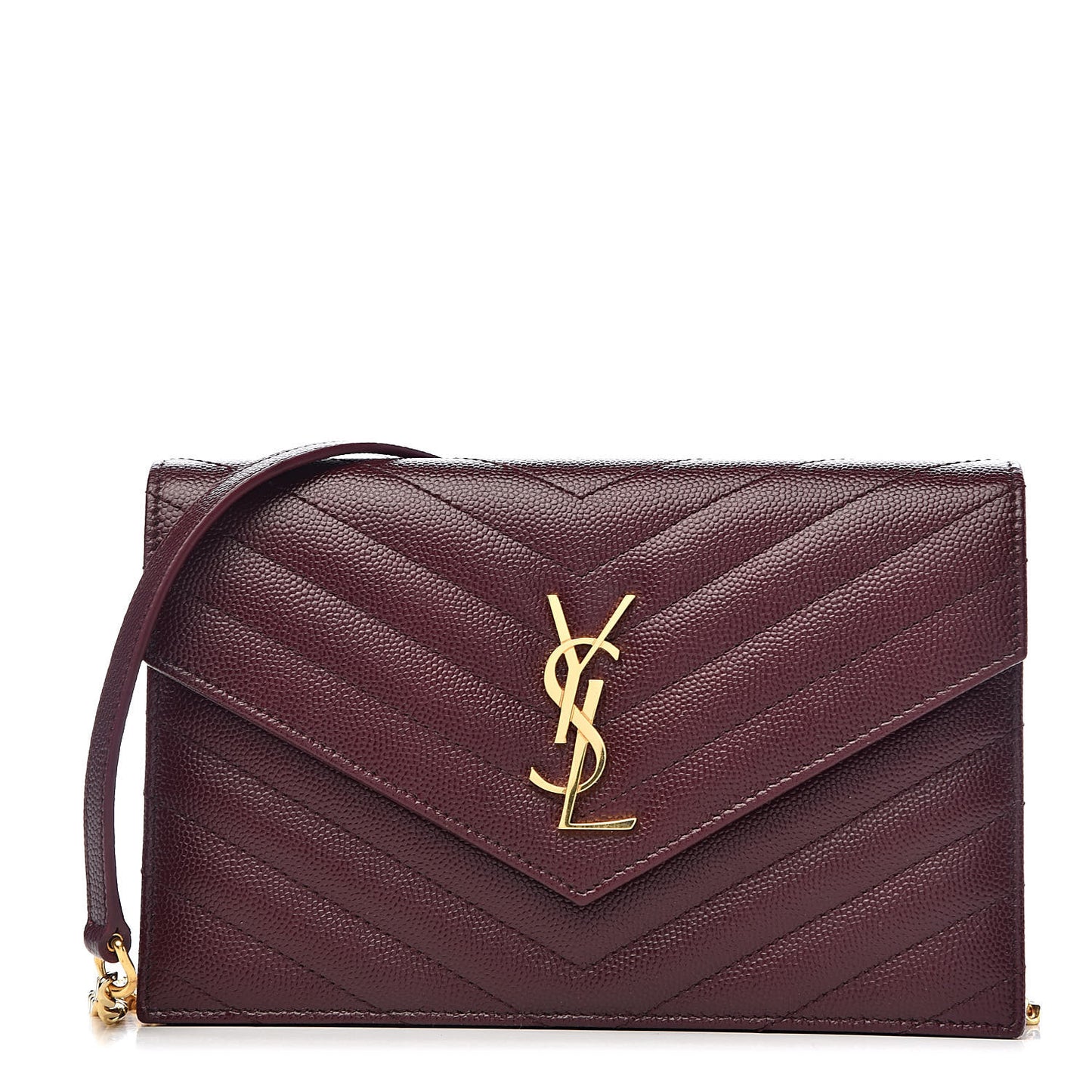 Grain De Poudre Matelasse Chevron Monogram Envelope Chain Wallet Rouge Legion