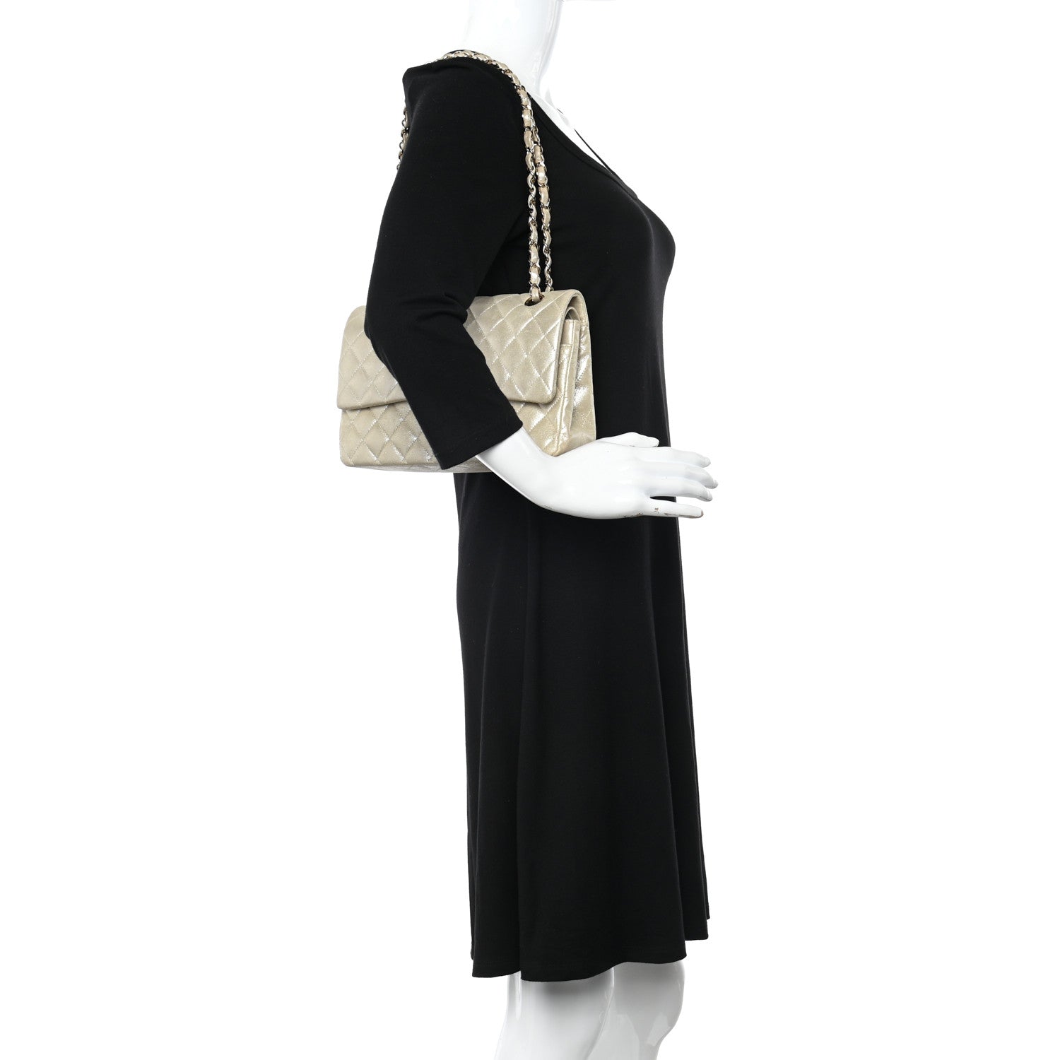 Chanel Iridescent Calfskin Quilted Medium Double Flap Light Gold 2 of 12