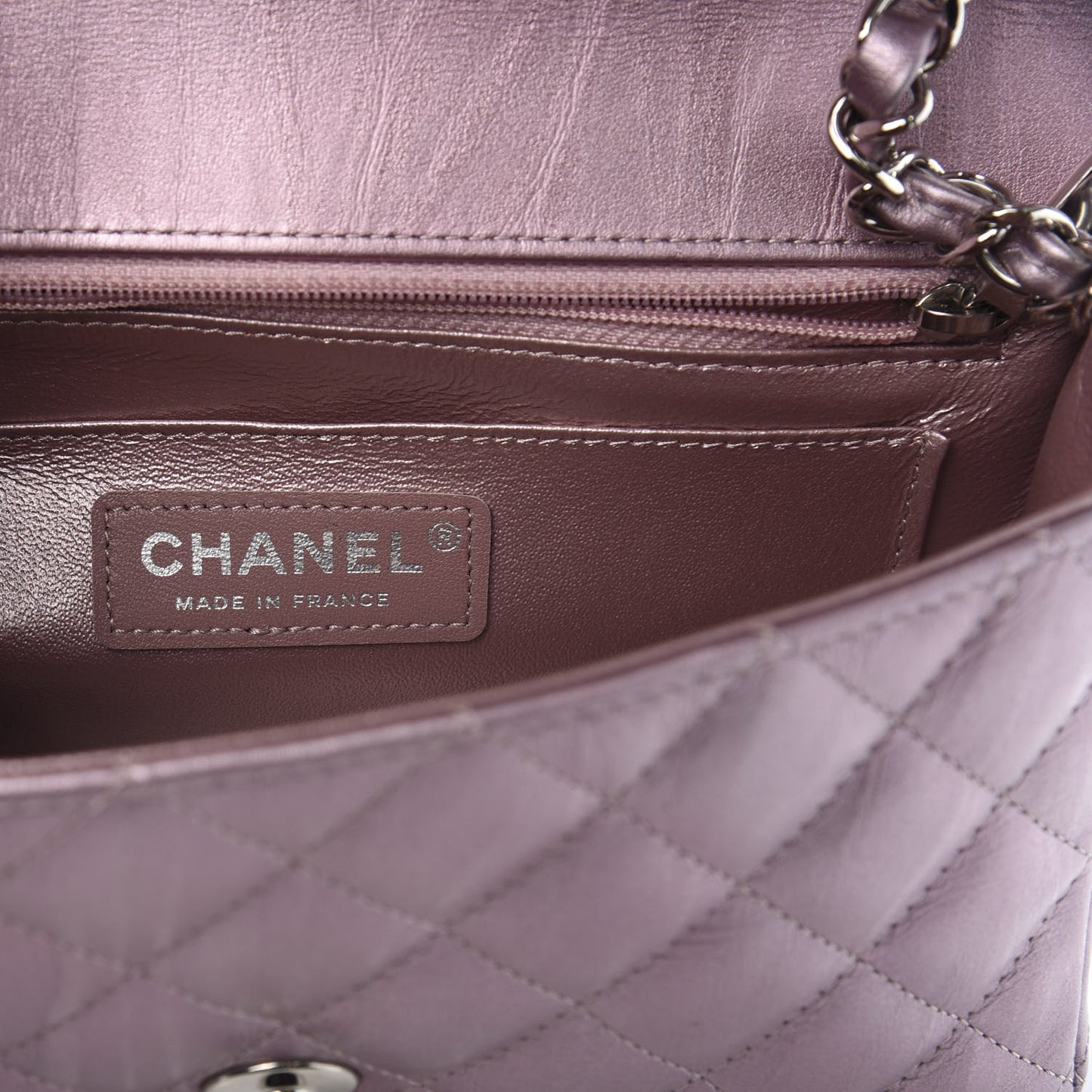 Metallic Calfskin Quilted Mini Rectangular Flap Pink