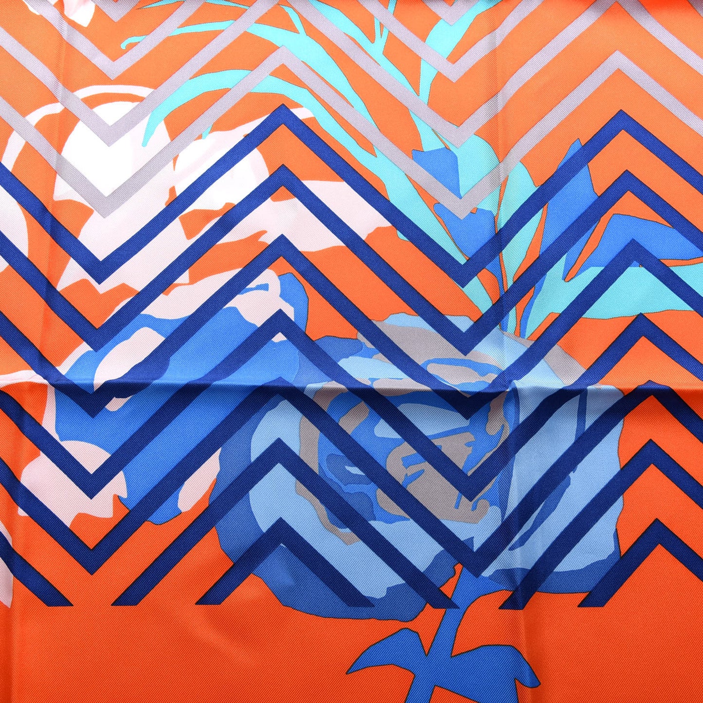 Silk Floral Square Scarf Blue Orange
