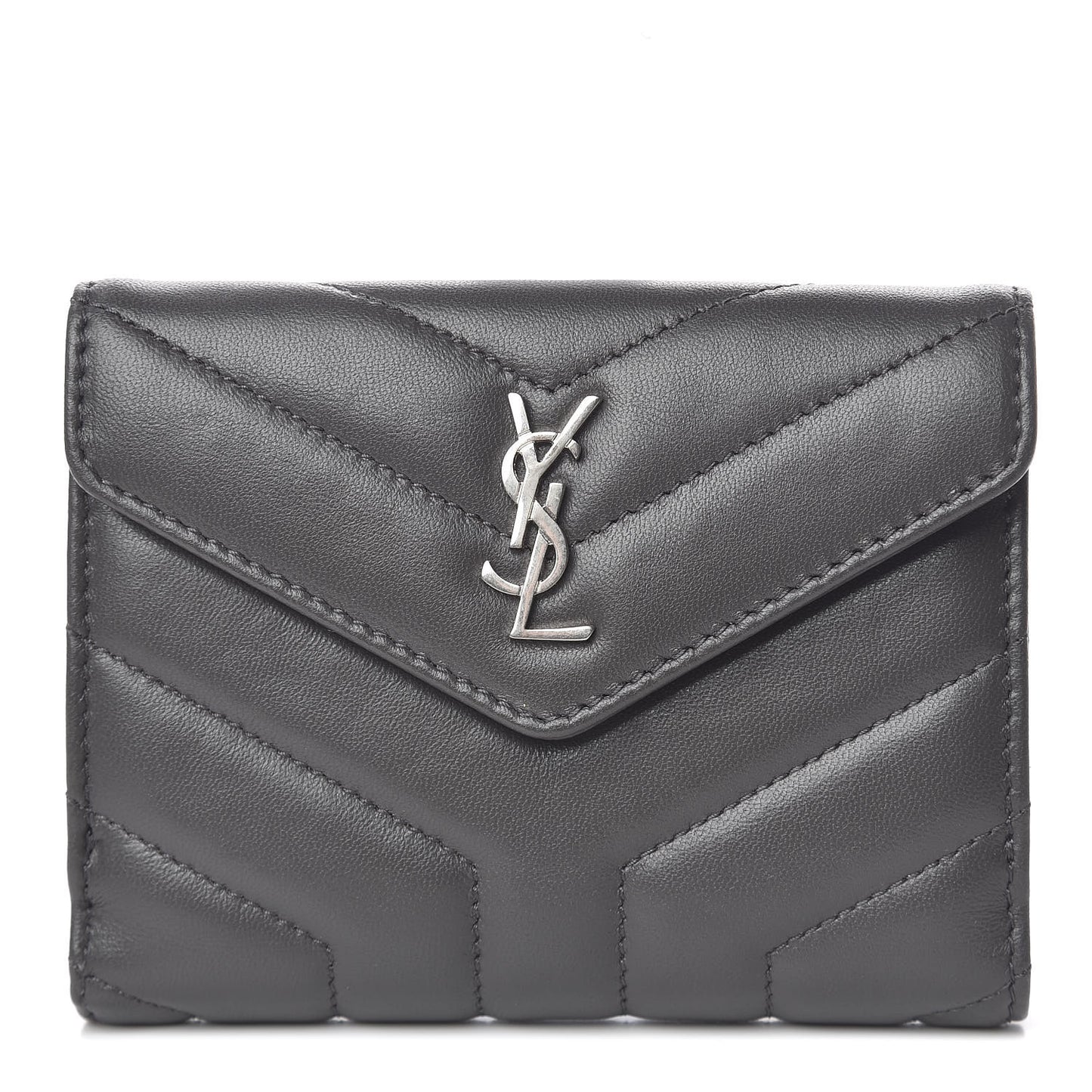 Lambskin Y Quilted Monogram Compact Loulou Wallet Asphalt