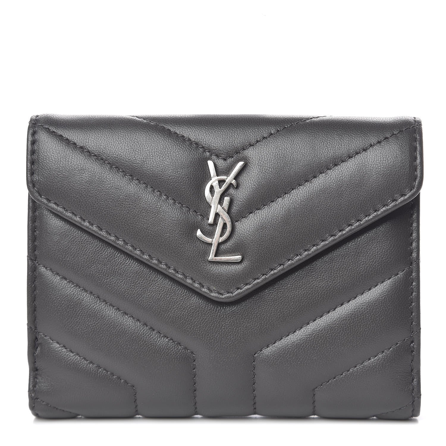 Saint Laurent Lambskin Y Quilted Monogram Compact Loulou Wallet Asphalt 1 of 8