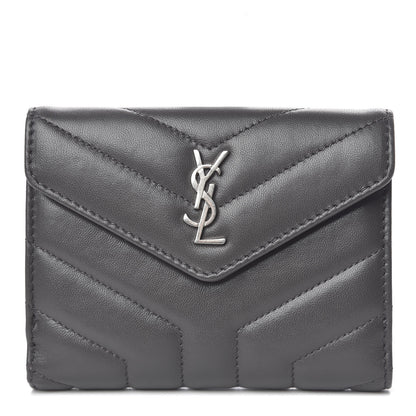 Saint Laurent Lambskin Y Quilted Monogram Compact Loulou Wallet Asphalt 1 of 8