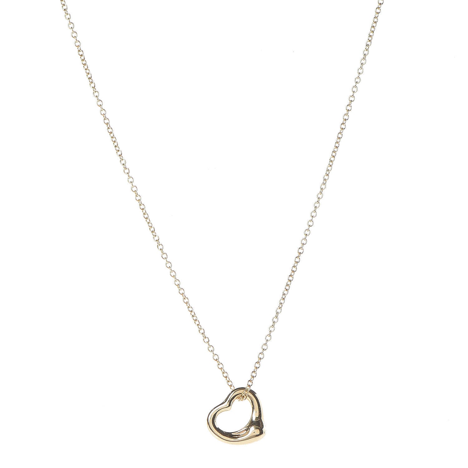 Tiffany 18K Yellow Gold 11mm Elsa Peretti Open Heart Pendant Necklace 1 of 5