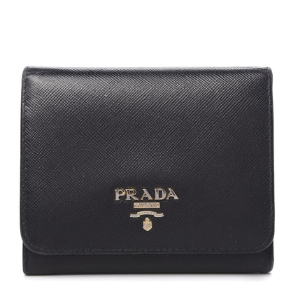 Prada Saffiano Metal Tri-Fold Wallet Black 1 of 6
