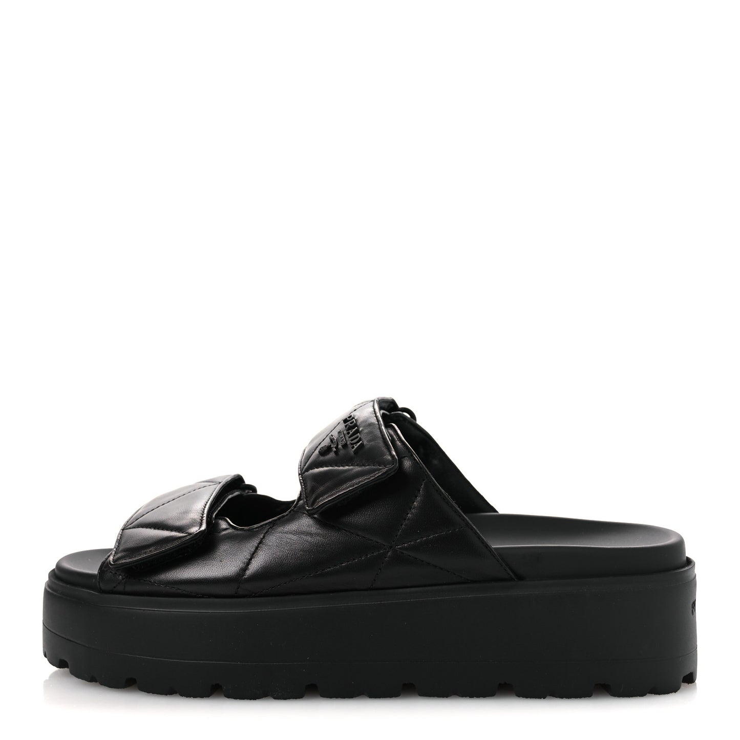 Nappa Quilted Padded Logo Platform Slide Sandals 39.5 Black