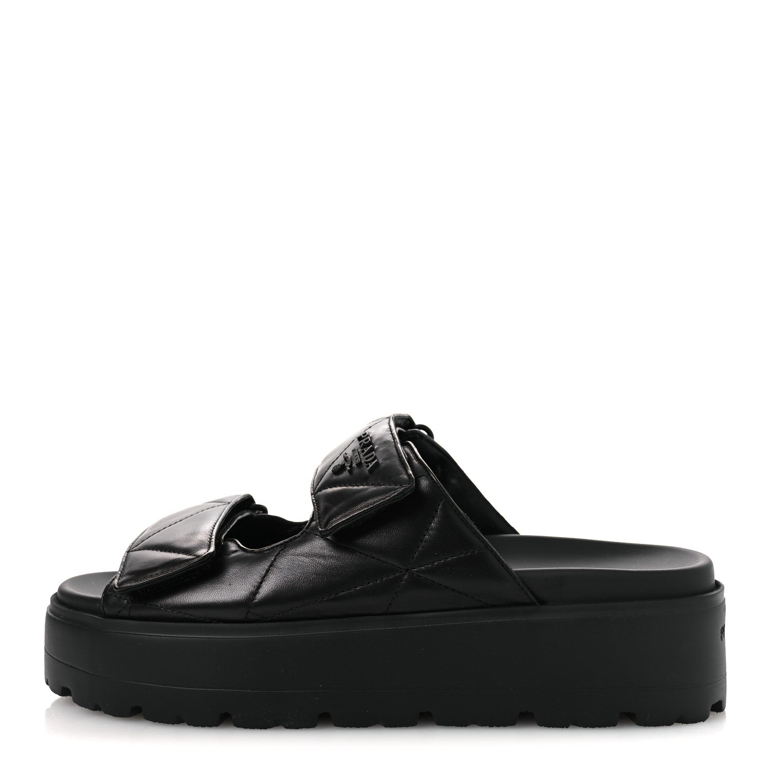 Prada Nappa Quilted Padded Logo Platform Slide Sandals 39.5 Black 1 of 13