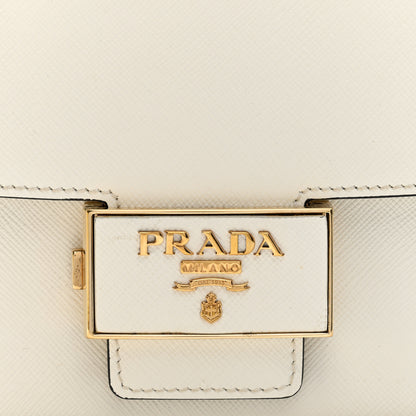 Prada Saffiano Lux Embleme Flap Shoulder Bag White 7 of 9
