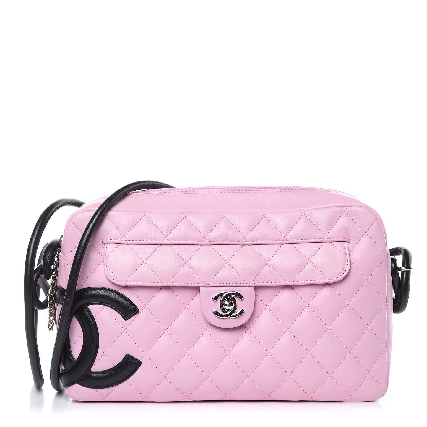 Calfskin Quilted Cambon Camera Bag Pink Black