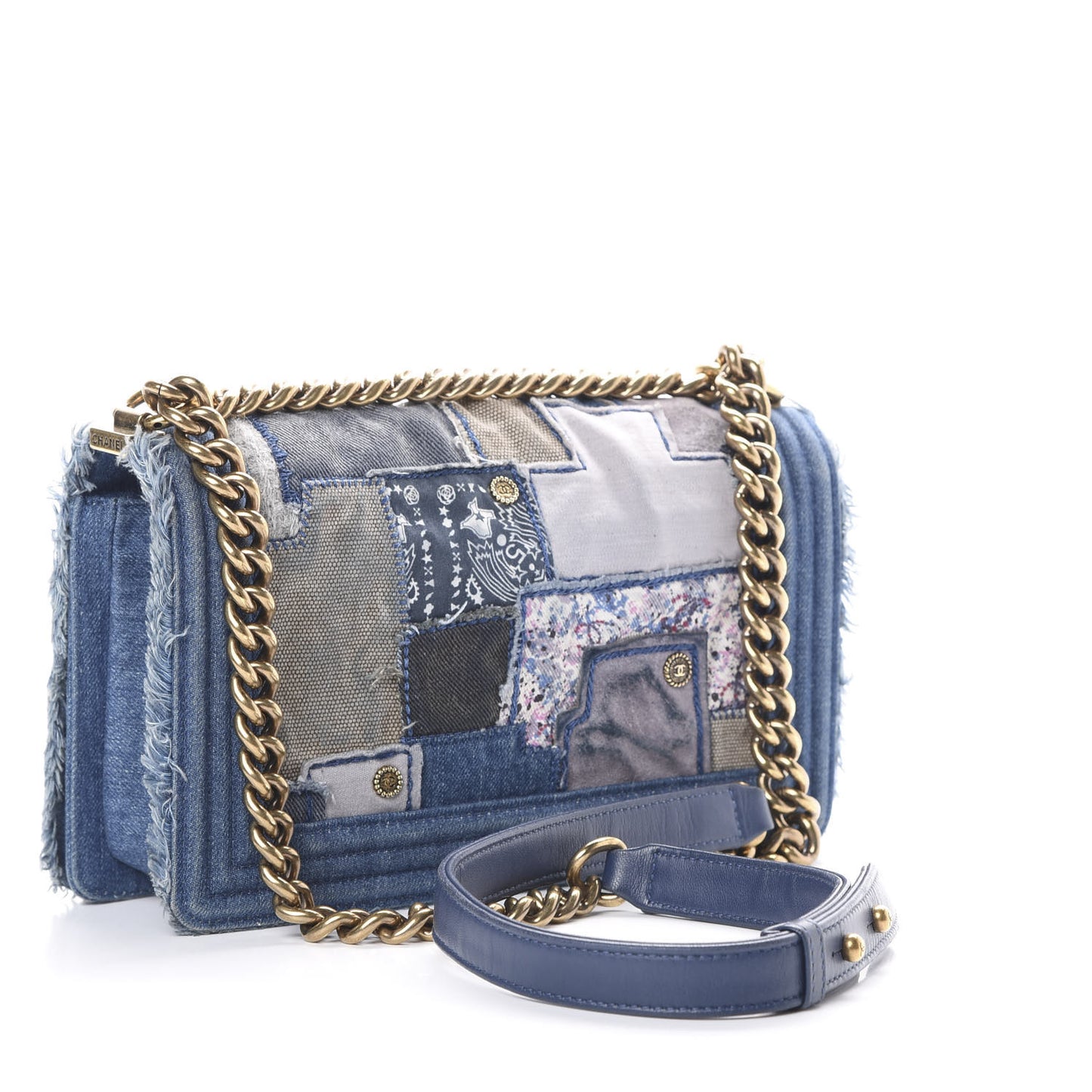 Denim Patchwork Medium Boy Flap Blue