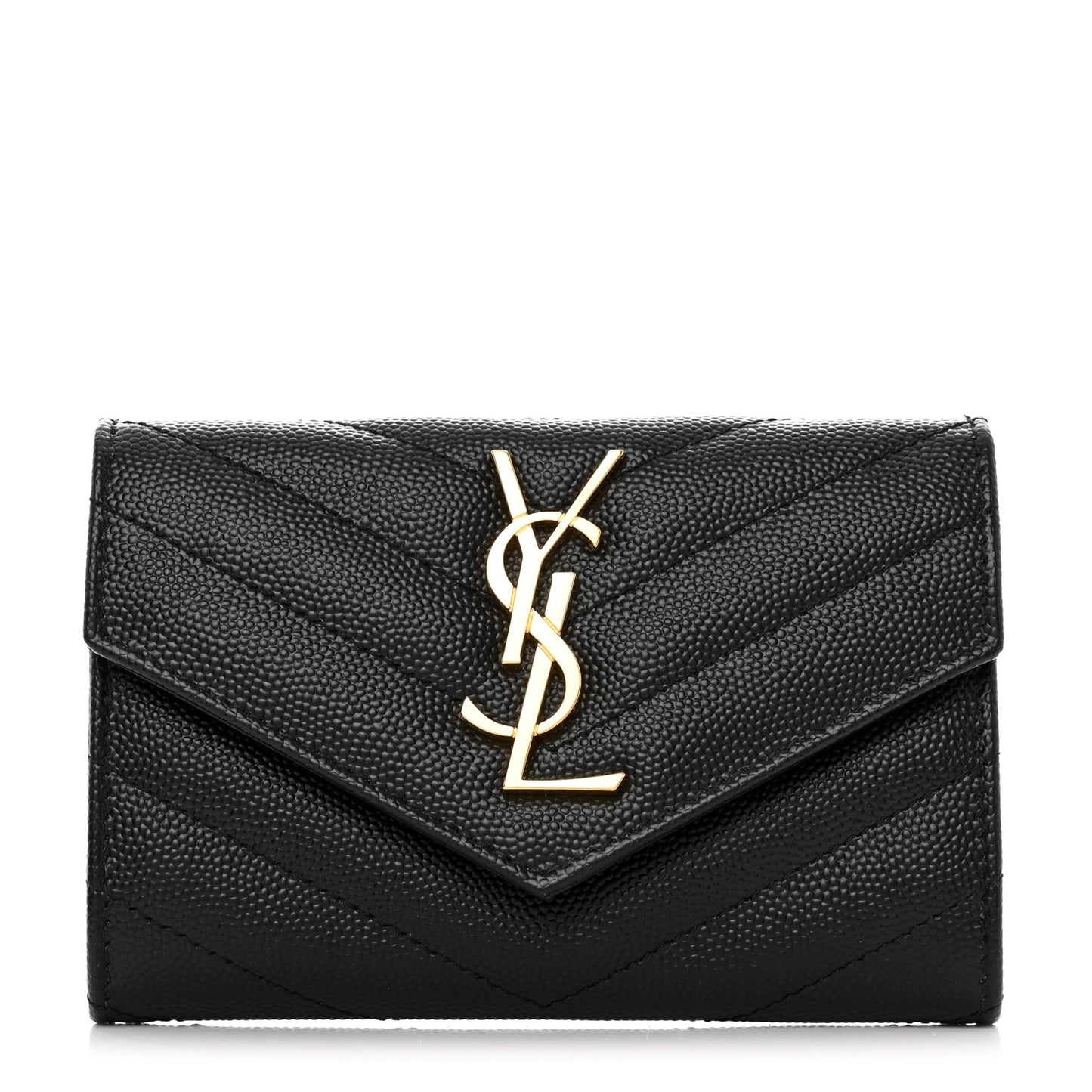 Grain De Poudre Matelasse Chevron Small Monogram Envelope Wallet Black