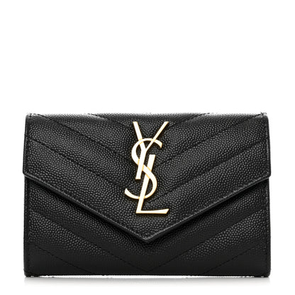 Saint Laurent Grain De Poudre Matelasse Chevron Small Monogram Envelope Wallet Black 1 of 8
