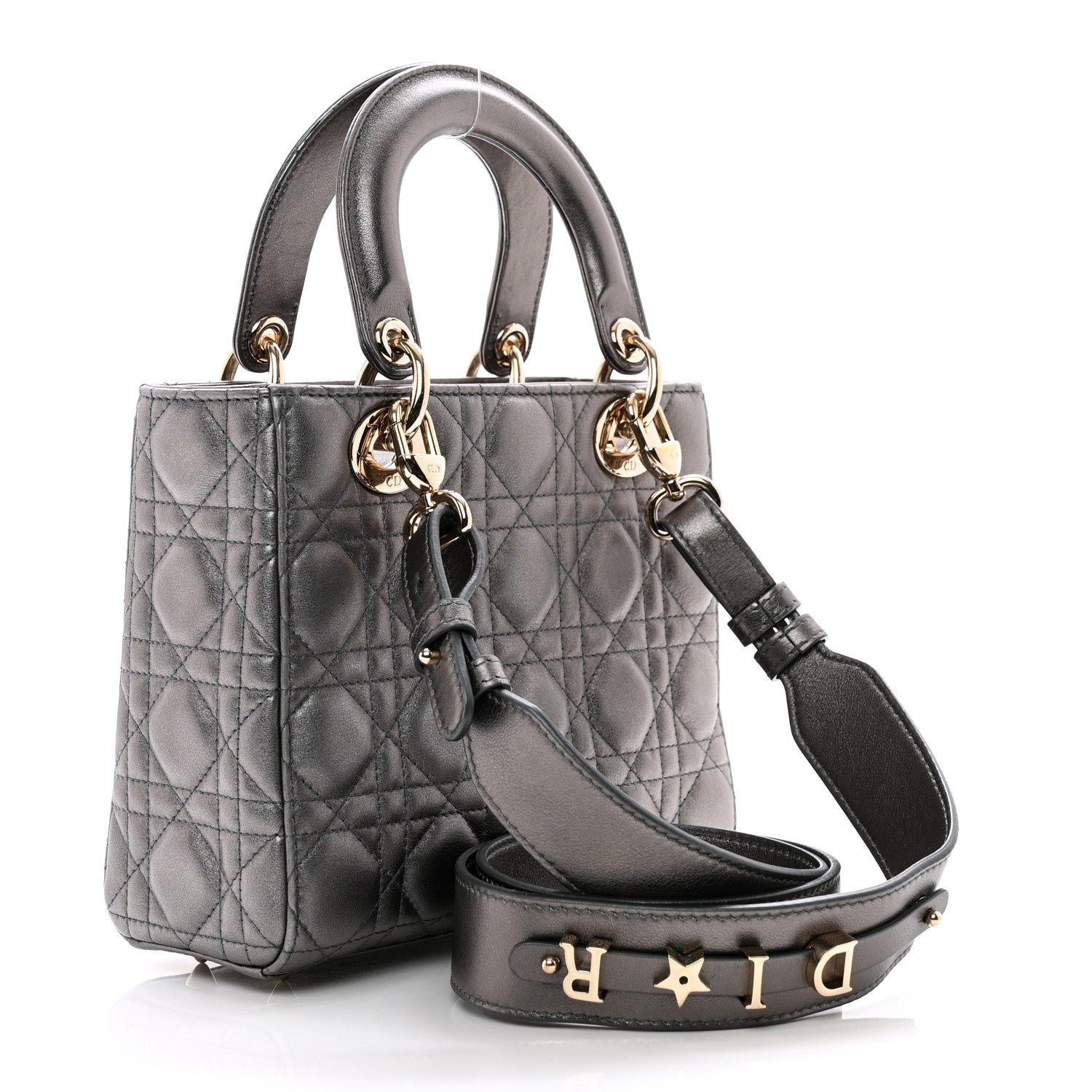 Christian Dior CHRISTIAN DIOR Metallic Grained Calfskin Cannage Small Lady Dior Gunmetal 3 of 9