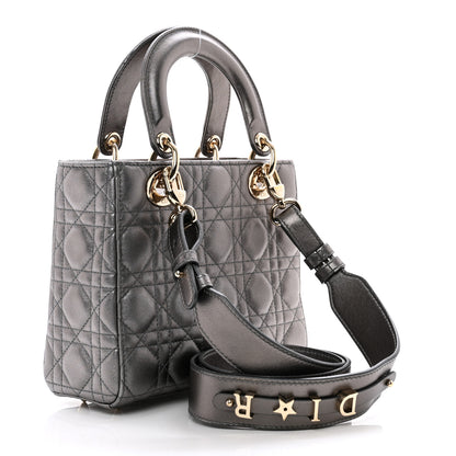 Christian Dior CHRISTIAN DIOR Metallic Grained Calfskin Cannage Small Lady Dior Gunmetal 3 of 9