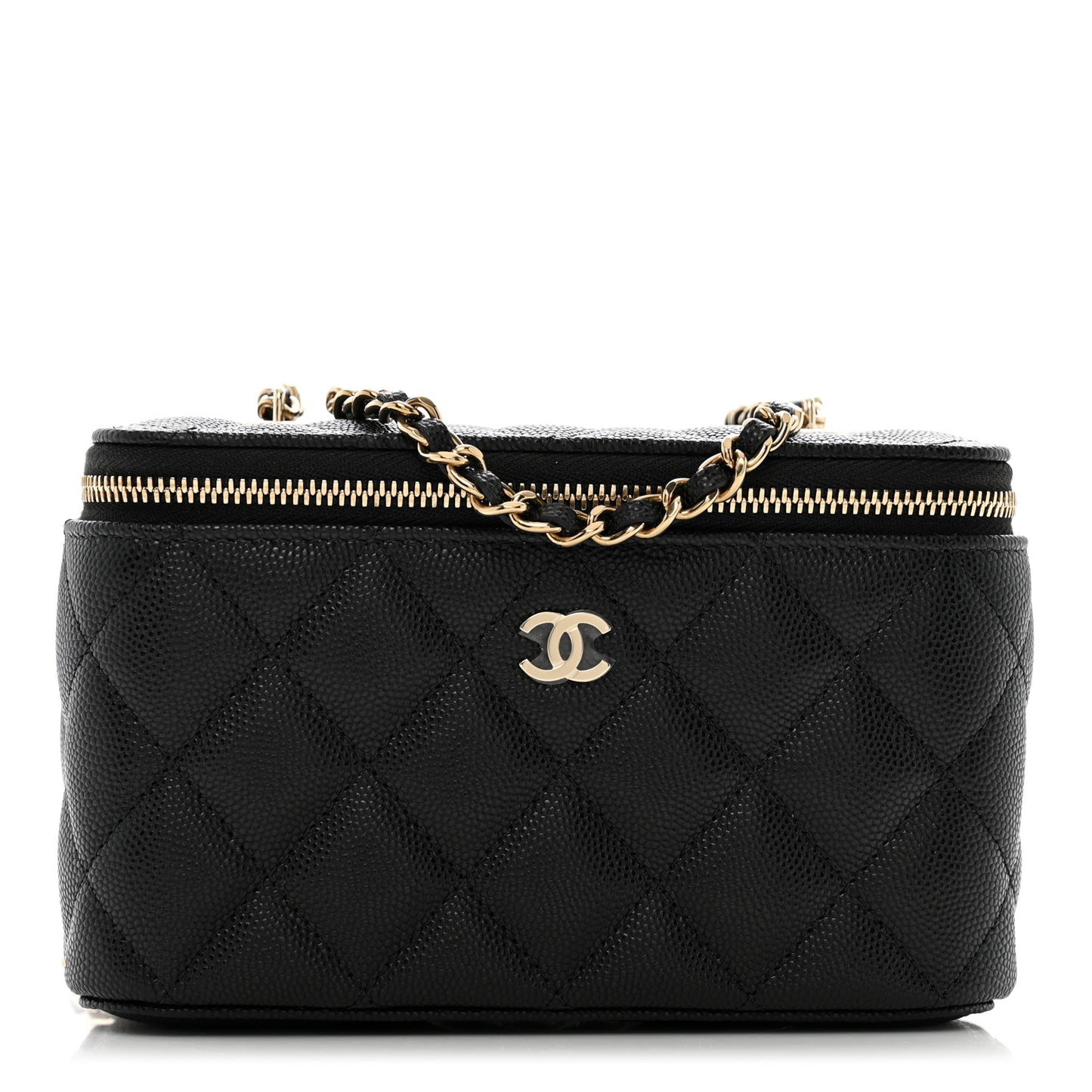 Caviar Quilted Small Vanity Case With Chain Black