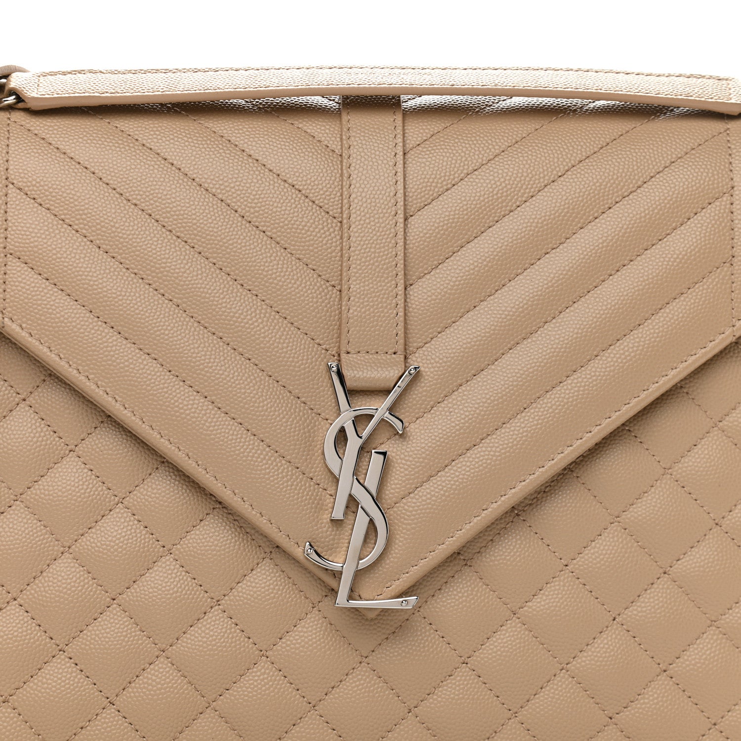 Saint Laurent Grain De Poudre Mixed Matelasse Large Triquilt Monogram Satchel Dark Beige 7 of 9