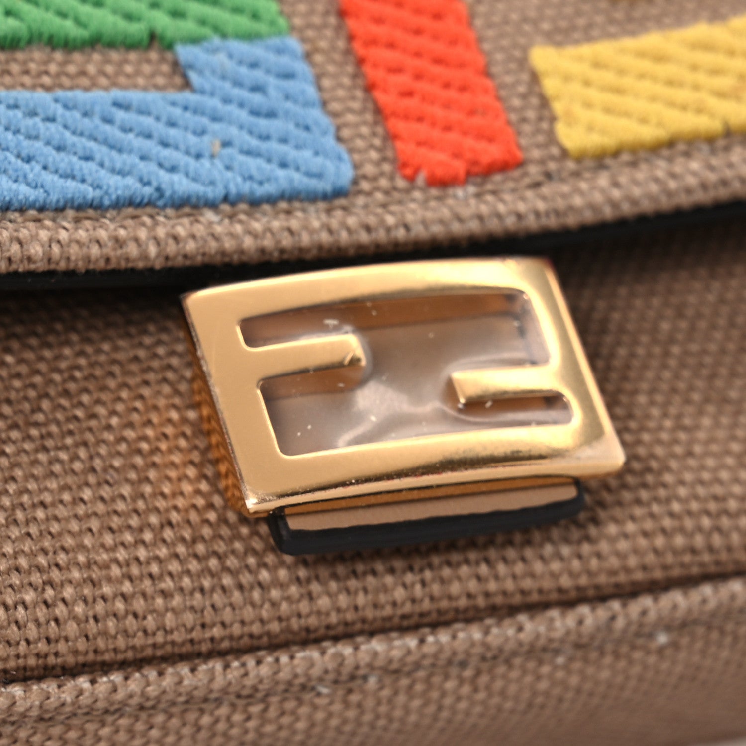 Fendi Canvas Vitello King FF Multicolor Embroidered Nano Baguette Charm Multicolor Cuoio 12 of 12