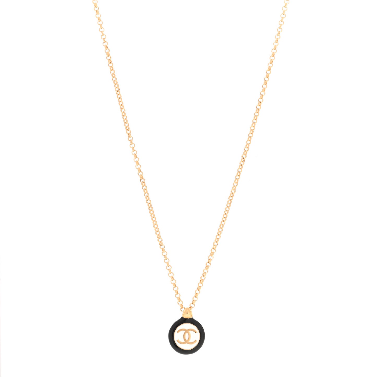 Enamel CC Medallion Chain Necklace Gold Black White