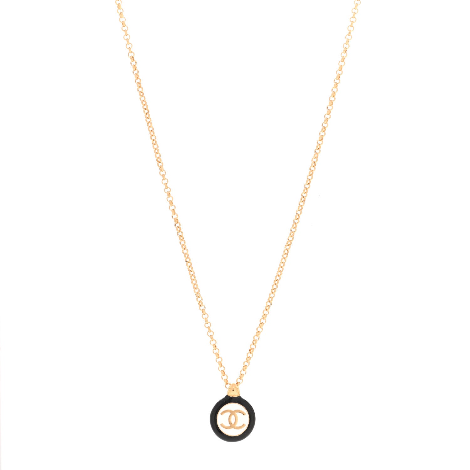 Chanel Enamel CC Medallion Chain Necklace Gold Black White 1 of 6