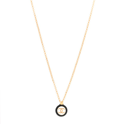 Chanel Enamel CC Medallion Chain Necklace Gold Black White 1 of 6