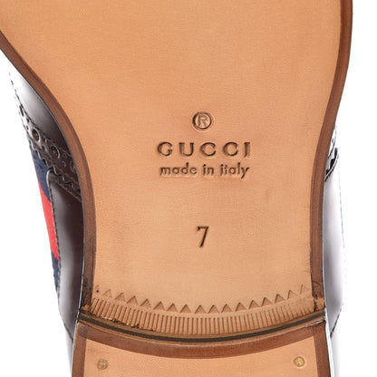 Gucci Calfskin Web Bee Embroidered Mens Lace Up Brogue Wingtip Derby Shoes 7 Cocoa 6 of 8