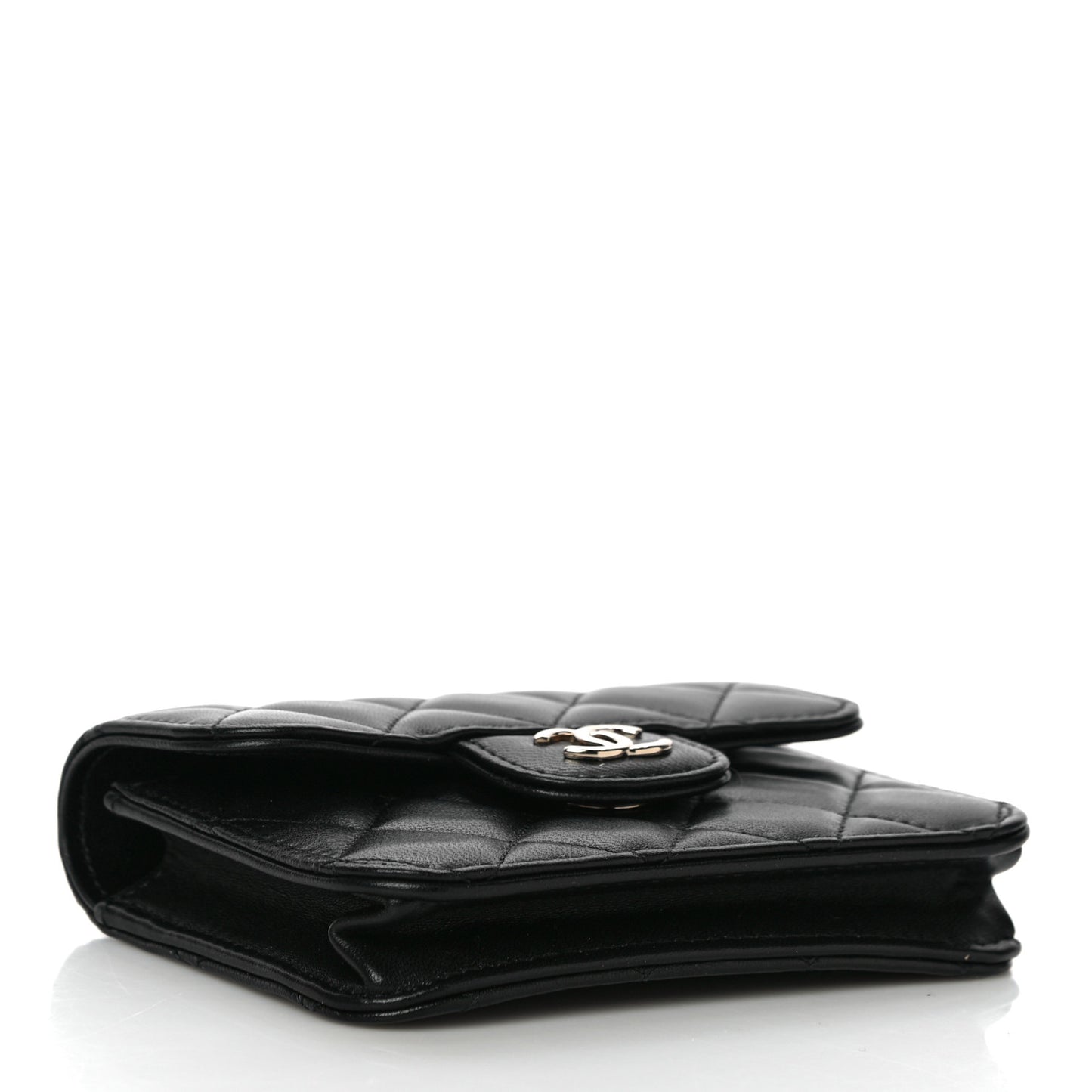 Lambskin Quilted Top Handle Flap Coin Purse With Chain Black