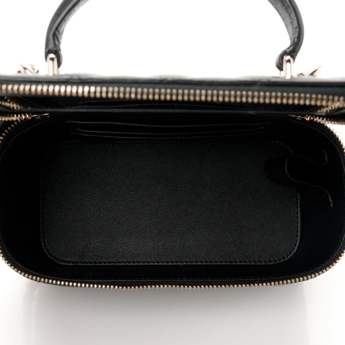 Lambskin Quilted Small Top Handle Vanity Case With Chain Black