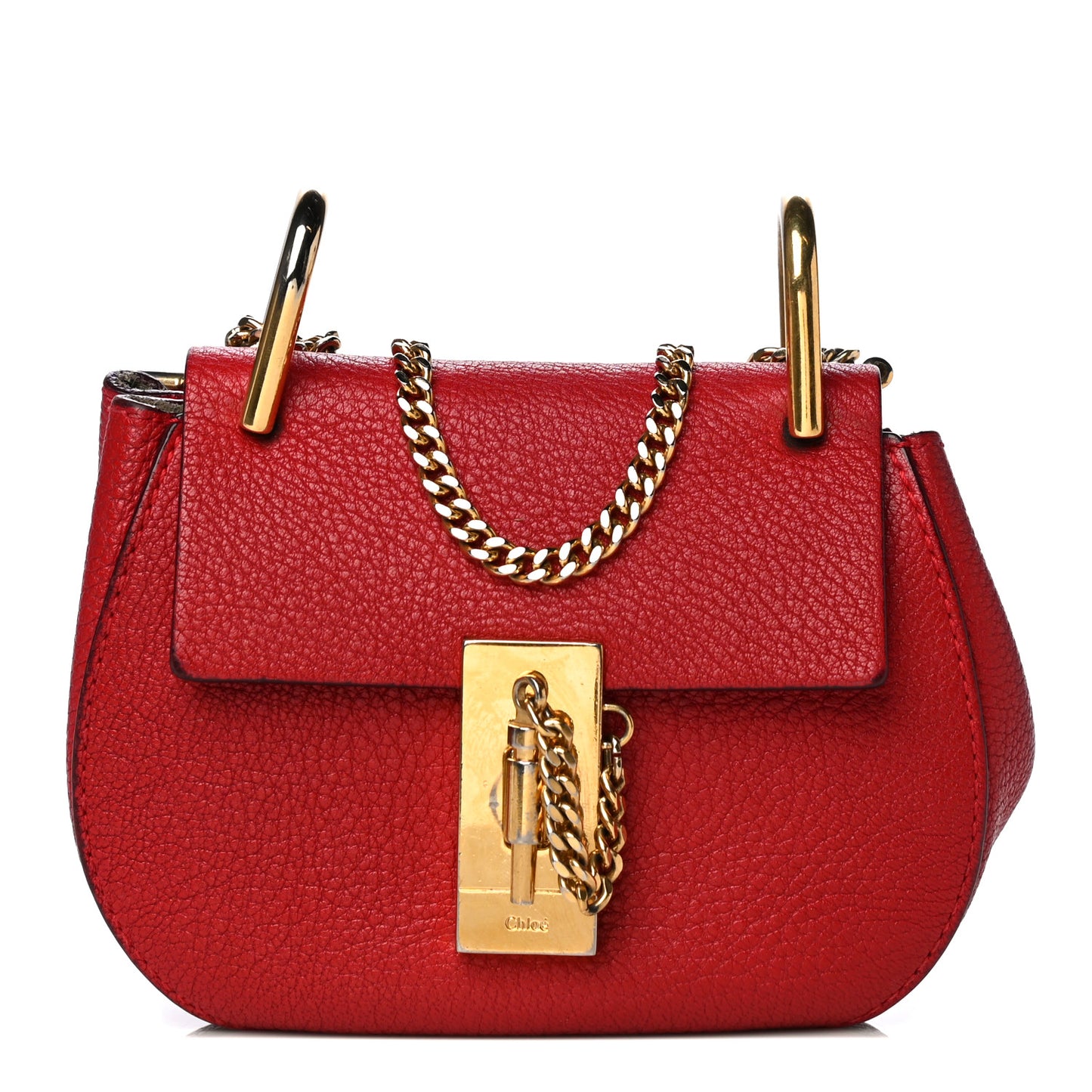 Grained Lambskin Nano Drew Shoulder Bag Plaid Red