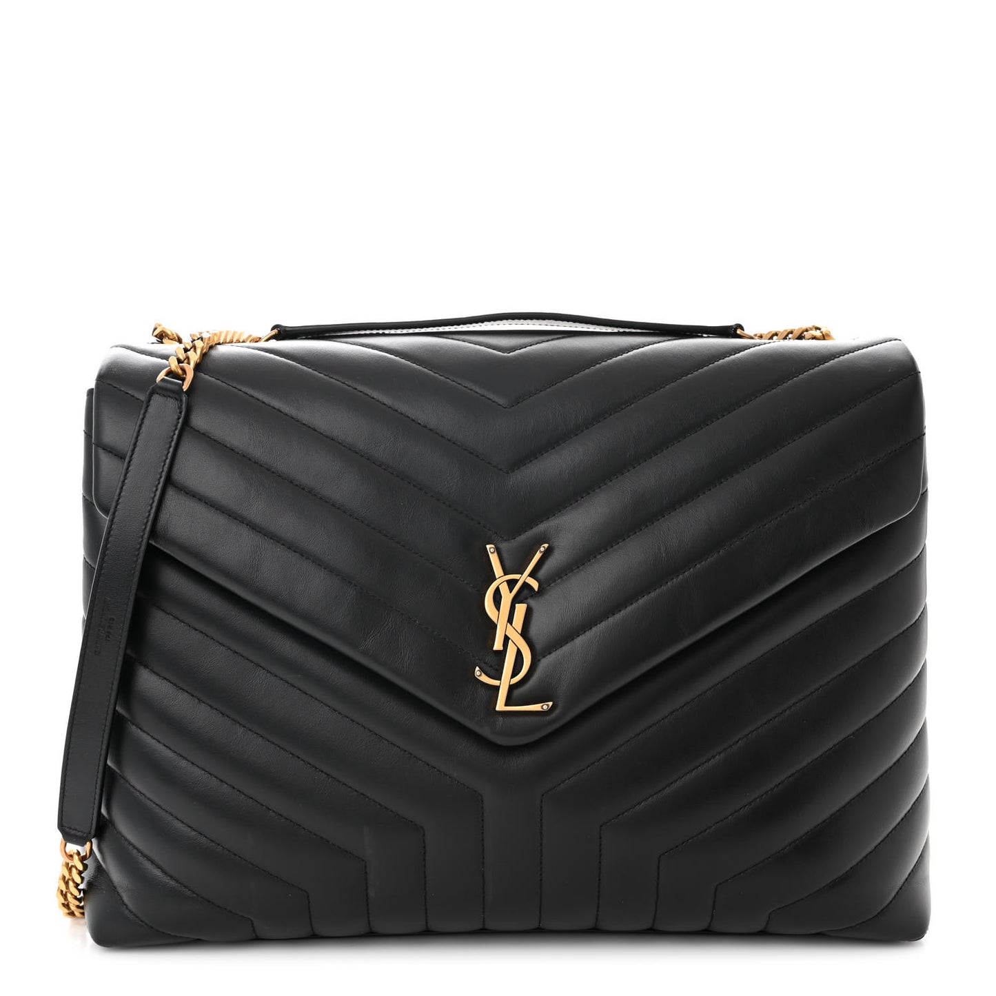 Calfskin Y Quilted Monogram Large Loulou Chain Satchel Black