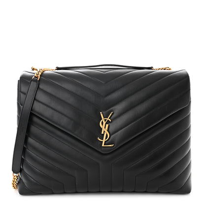 Saint Laurent Calfskin Y Quilted Monogram Large Loulou Chain Satchel Black 1 of 11