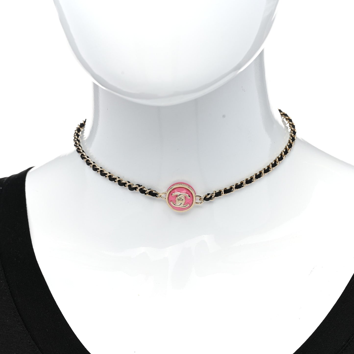 Metal Lambskin Enamel CC Turnlock Choker Gold Black Pink