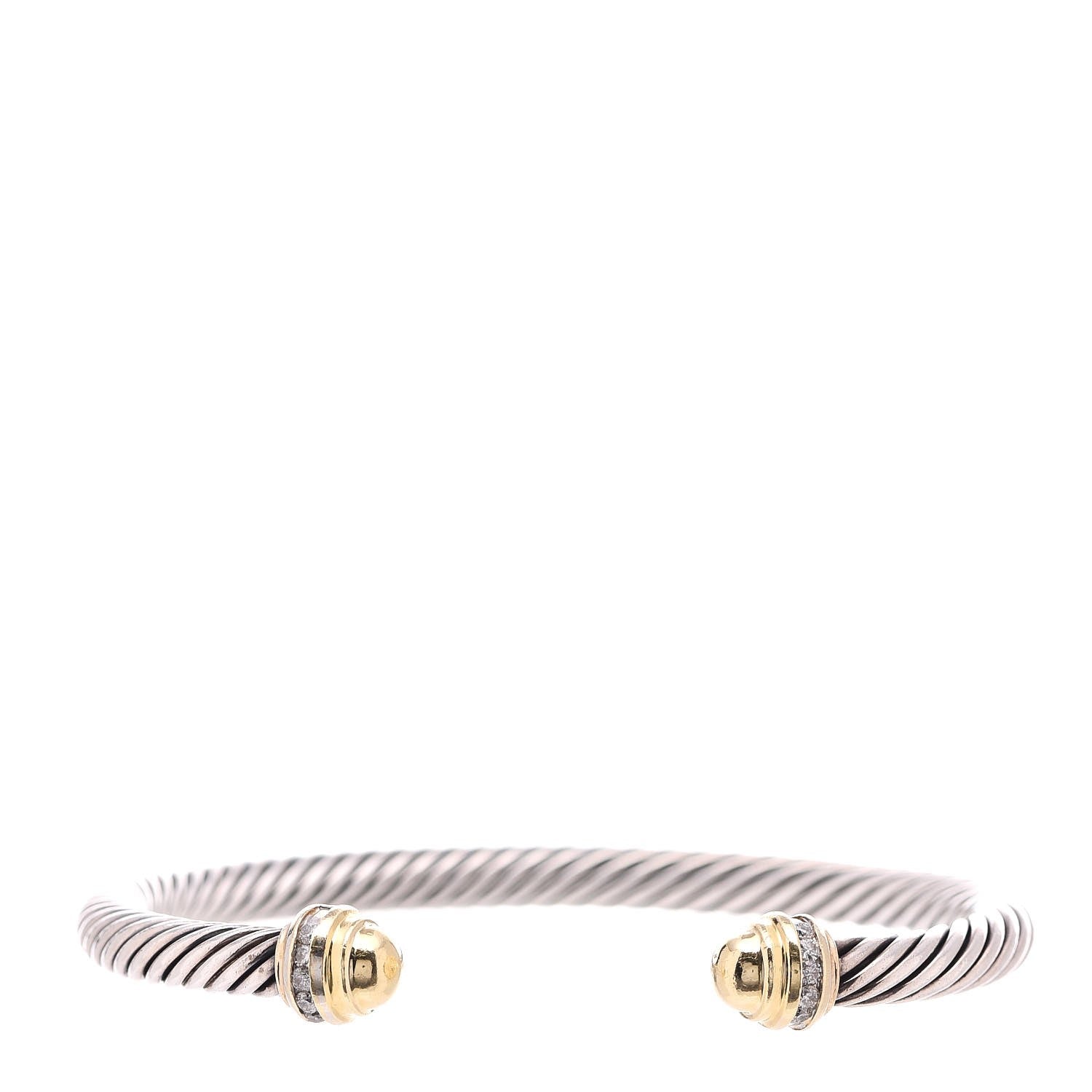David Yurman Sterling Silver 18K Yellow Gold Diamond 5mm Cable Classics Bracelet 1 of 5