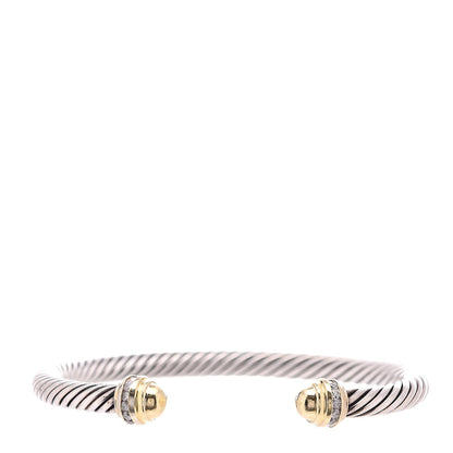 David Yurman Sterling Silver 18K Yellow Gold Diamond 5mm Cable Classics Bracelet 1 of 5