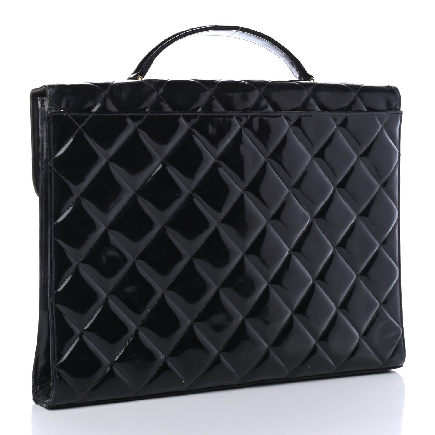 Chanel Patent Quilted Briefcase Laptop Bag Black 2 of 6