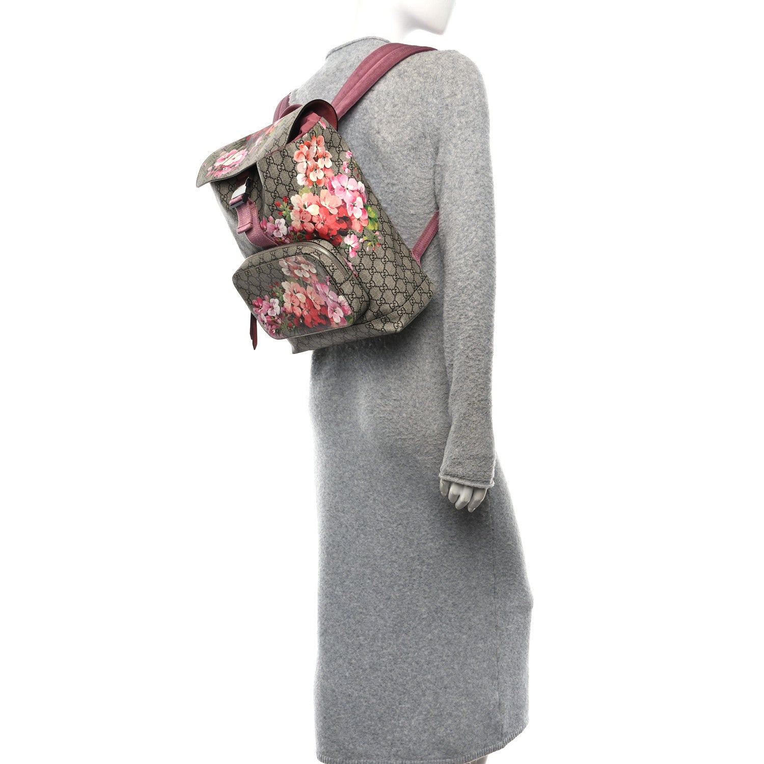 Gucci GG Supreme Monogram Blooms Medium Single Buckle Backpack Beige Multicolor Dry Rose 2 of 10