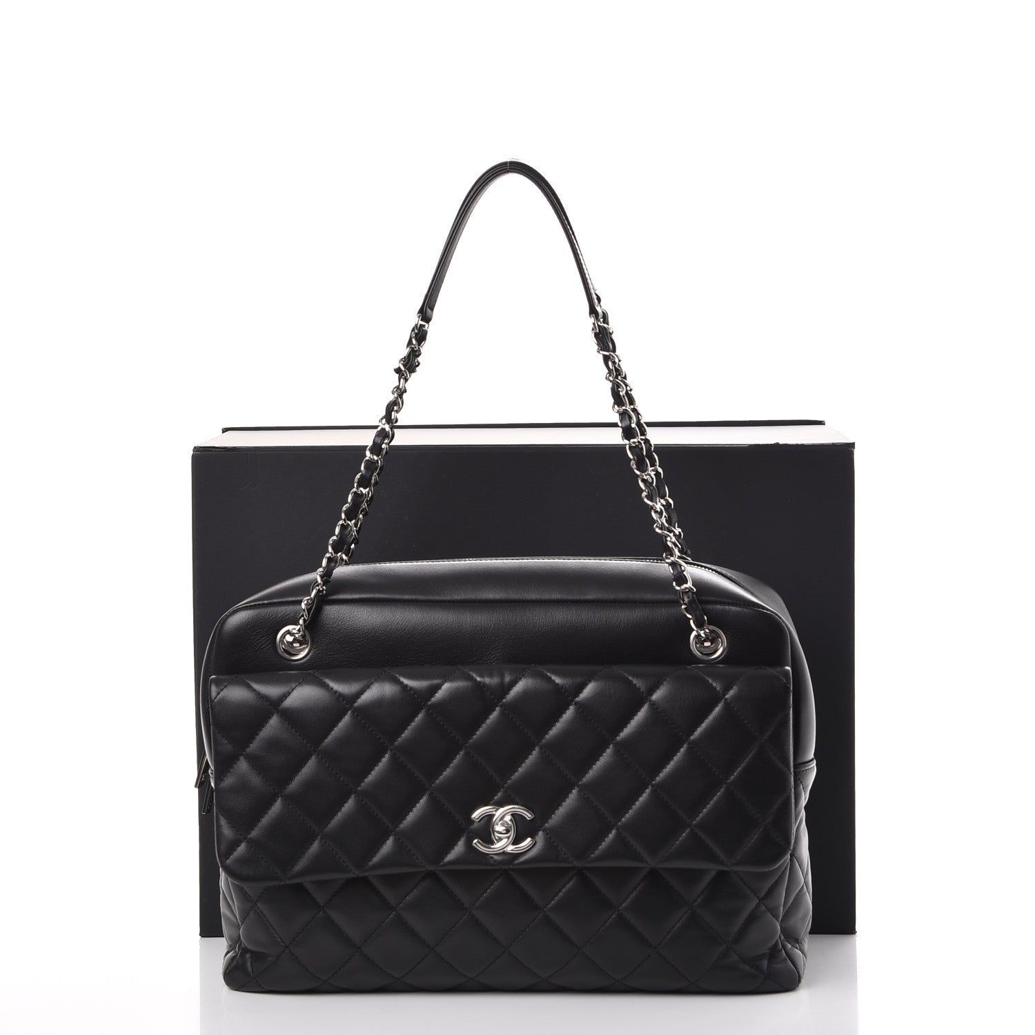 Chanel Lambskin Quilted Bowler Flap Shoulder Bag Black 8 of 8