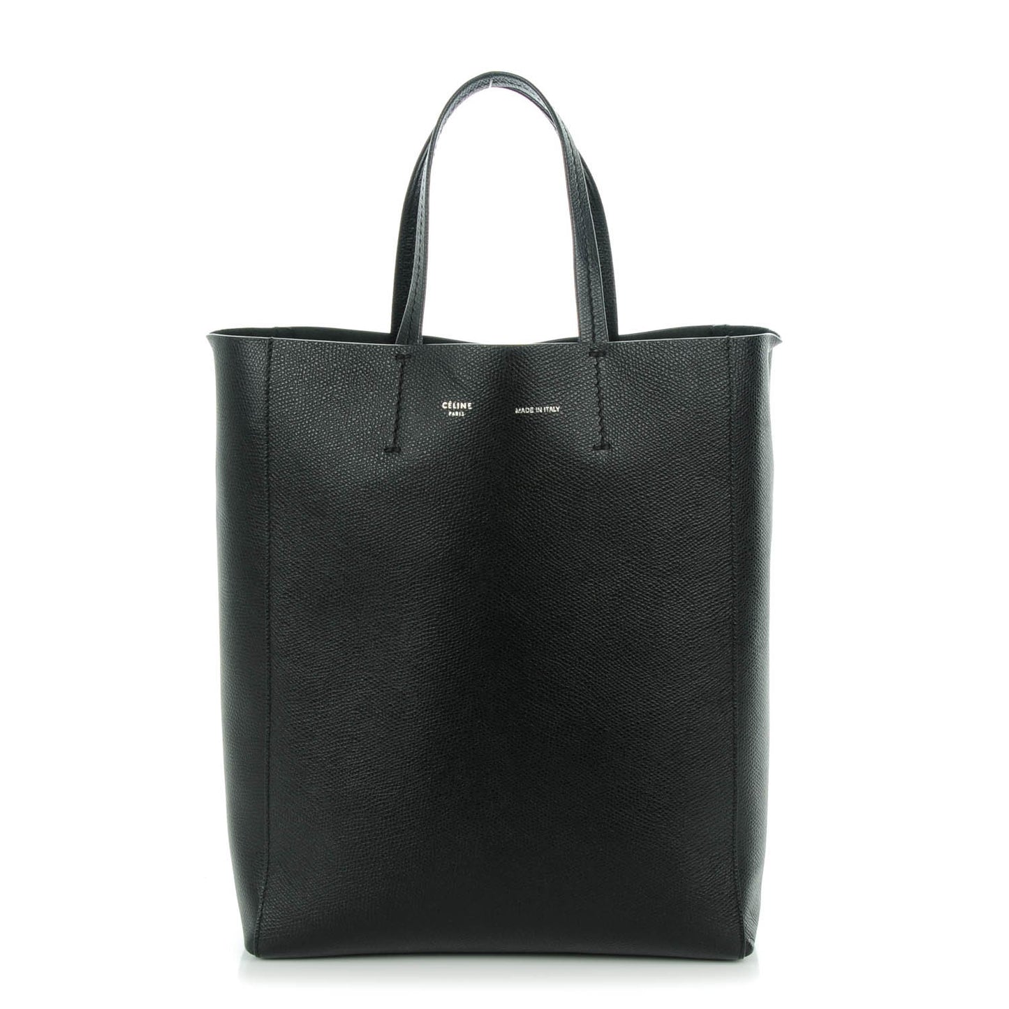 Grained Calfskin Small Vertical Cabas Black