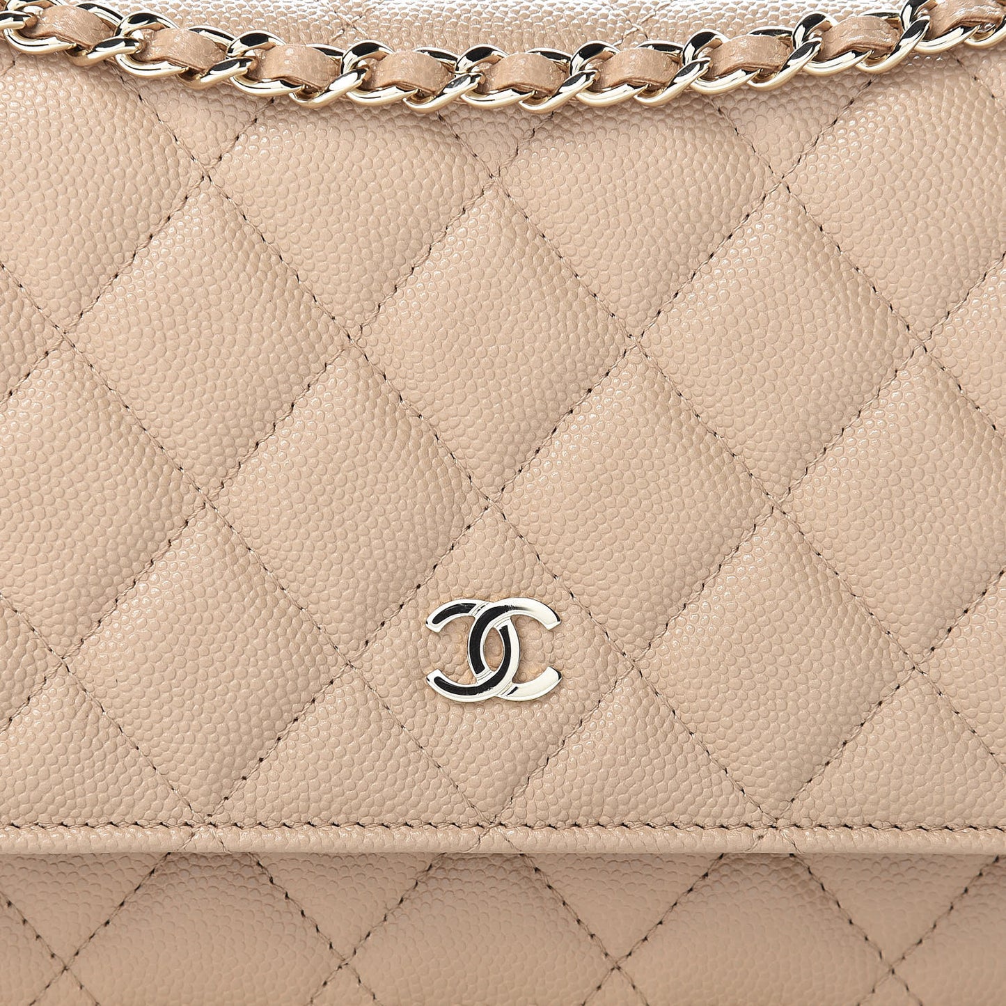 Caviar Quilted Wallet On Chain WOC Beige