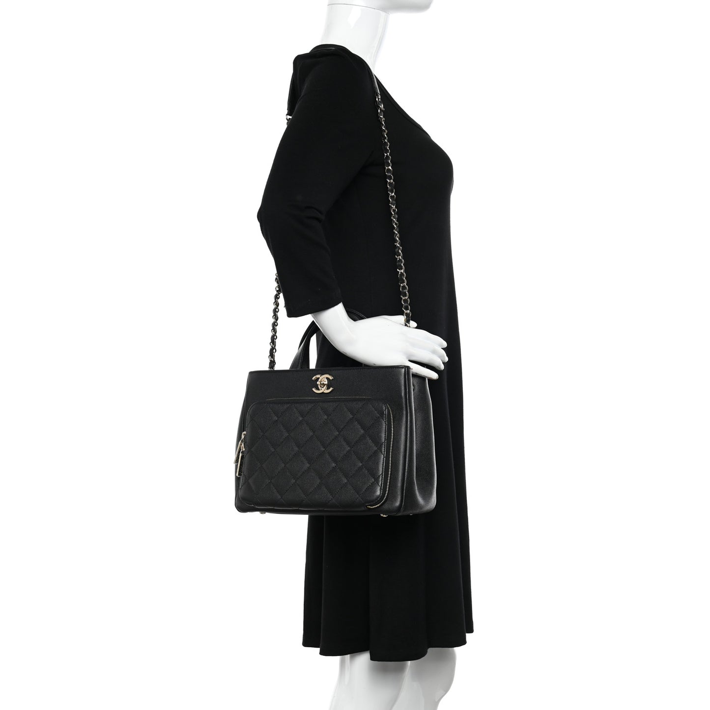 Caviar Quilted Small Business Affinity Shopping Bag Black