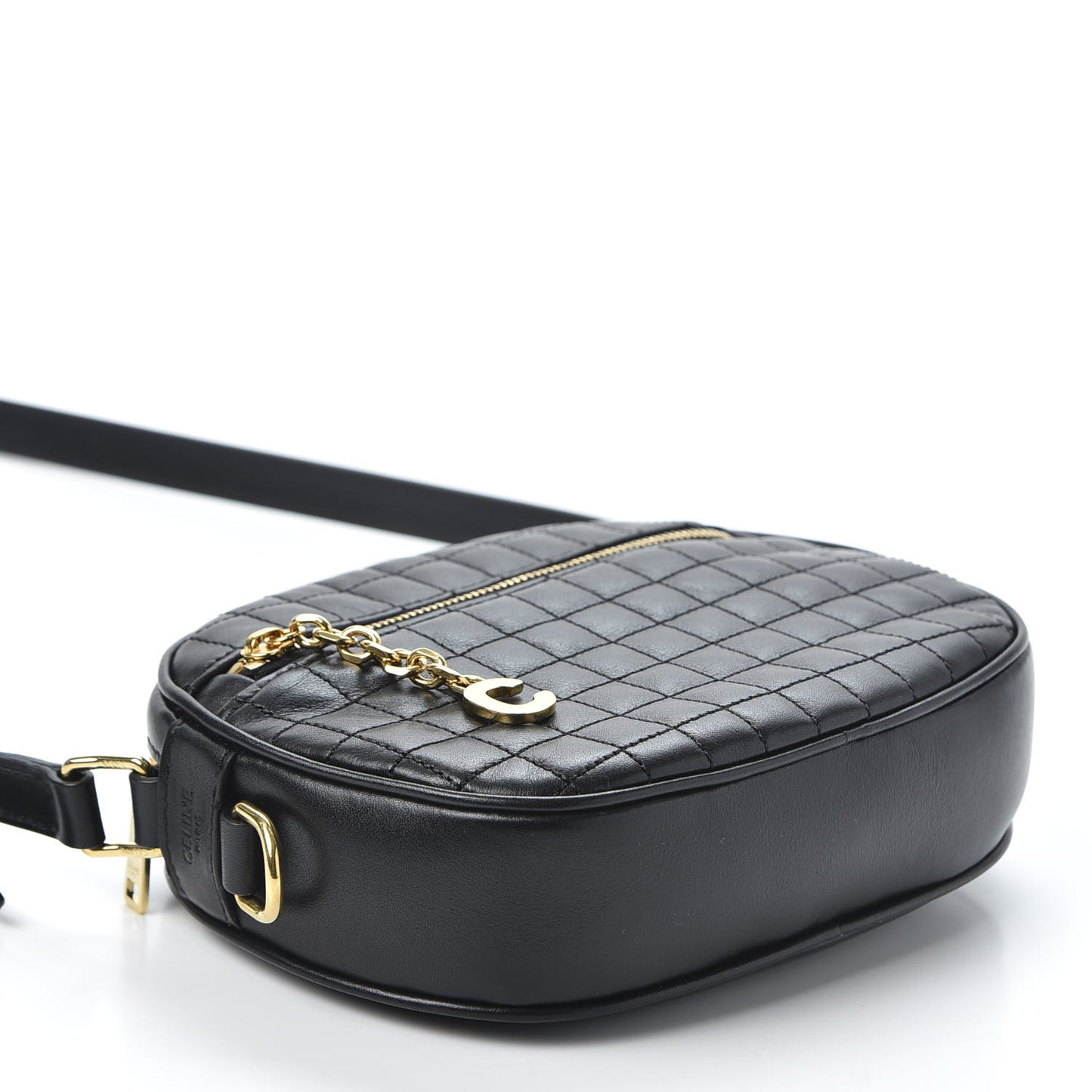 Calfskin Quilted Small C Charm Bag Black